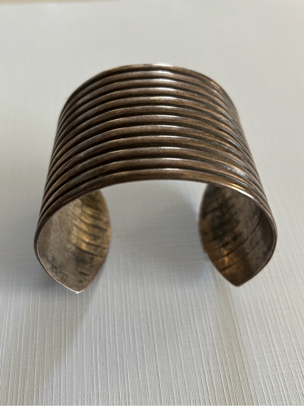 Vintage TAXCO 980 fine silver wide ribbed cuff bracelet pre-1948 modernist rare